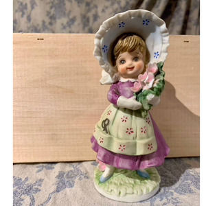 CLEARANCE Chipped Lefton China Hand Painted Girl Figurine (1 flower is MIA)